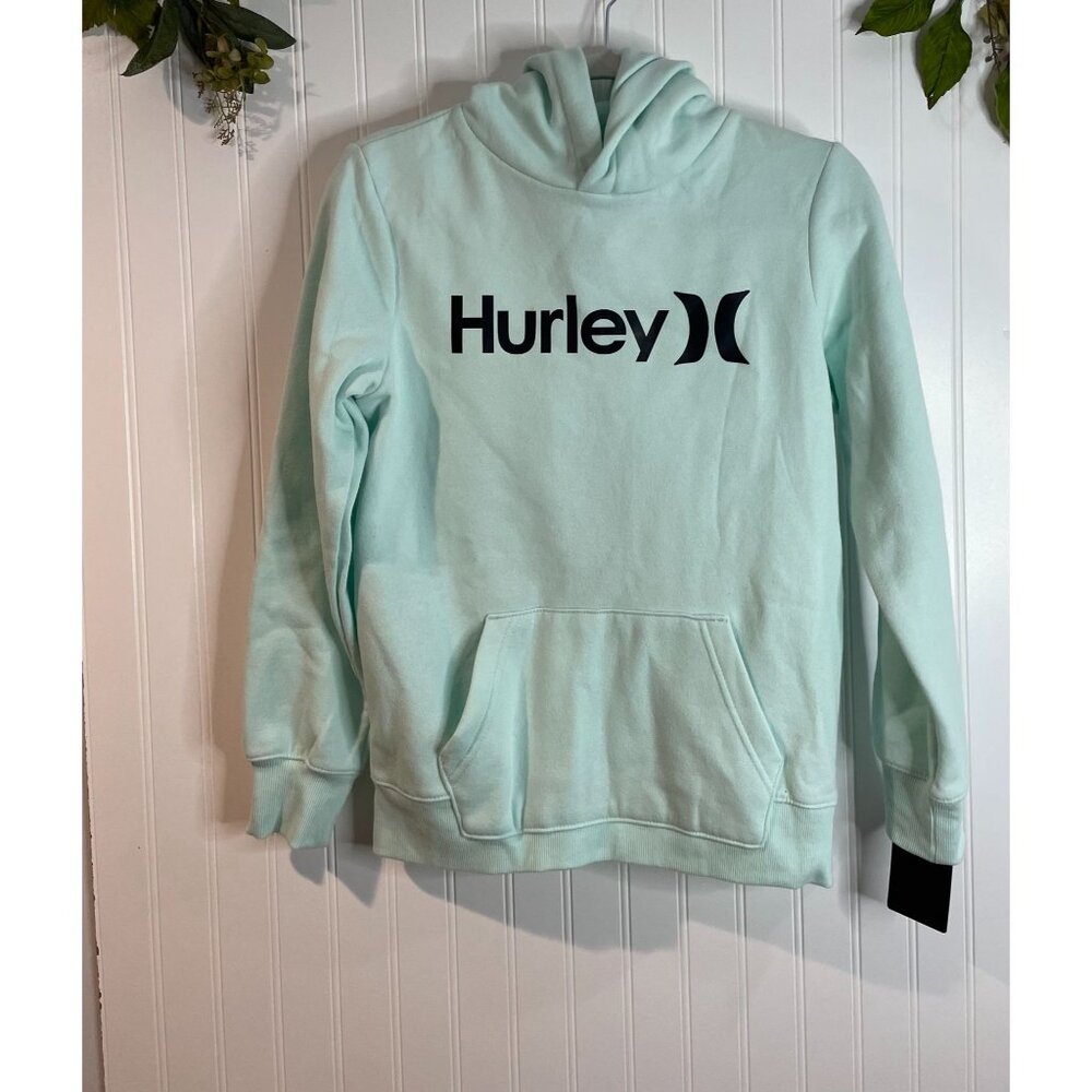 Hurley Youth Large Mint Green Hoodie Sweatshirt With Front Pocket & Logo Design